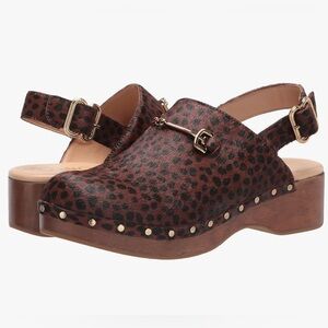 SAM EDELMAN LEOPARD PRINT CLOGS WOMENS GENUINE CALF-HAIR PLATFORM BROWN COLOR 6